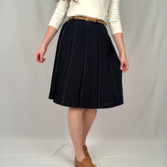 Vintage Micro Pleated High Waisted Midi Skirt Preppy Parisian Academia School - Picture 4 of 6